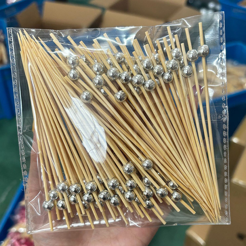 BambooMake.cn, 100 pieces/pack, 8mm electroplated silver beads, disposable fruit and cocktail sticks