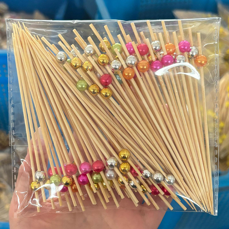 BambooMake.cn, 100 pieces/pack, 8mm colorful beads, disposable fruit picks, cocktail picks, food pic