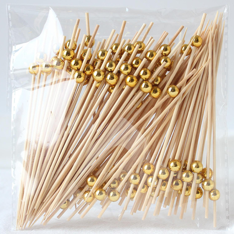 BambooMake.cn, 100 pieces/pack, 8mm electroplated gold beads, disposable fruit and cocktail sticks, 