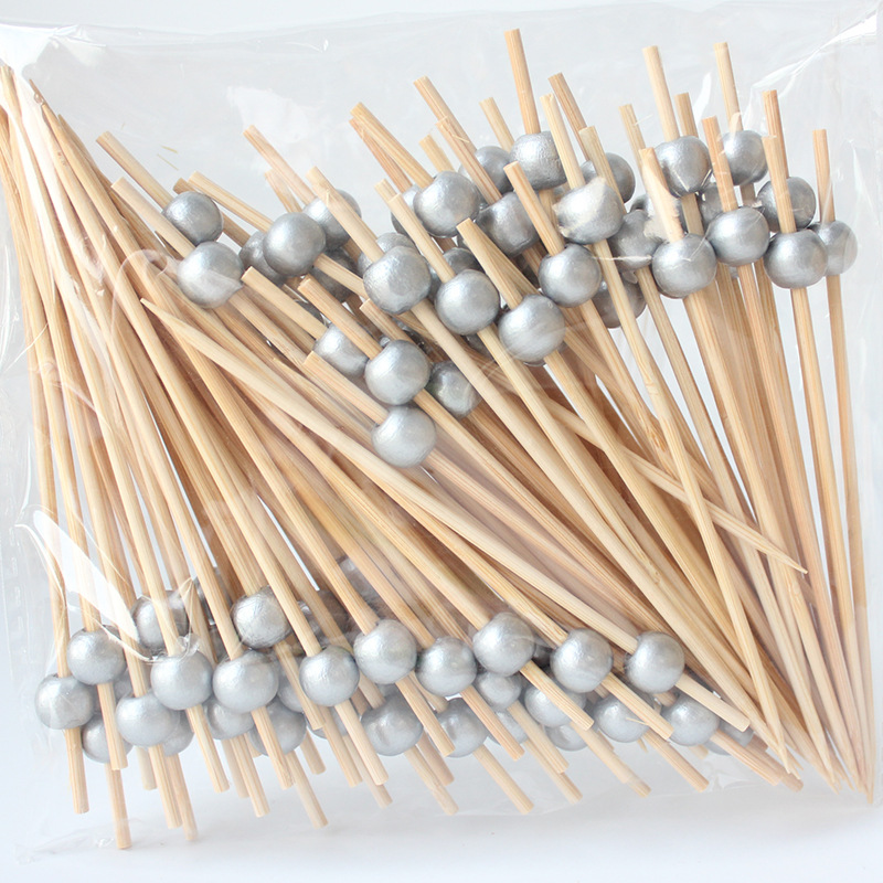 BambooMake.cn, 100 pieces/pack, 9 x 10 wooden silver beads, 2.5mm bamboo skewers. Disposable fruit s