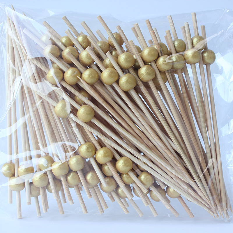 BambooMake.cn, 100 pieces/pack, 9×10 wooden gold beads, 2.5mm bamboo skewers. Disposable fruit skewe