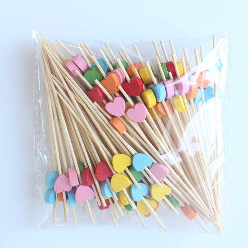 BambooMake.cn 100 pieces/pack, mixed color love disposable fruit picks cocktail picks food picks man