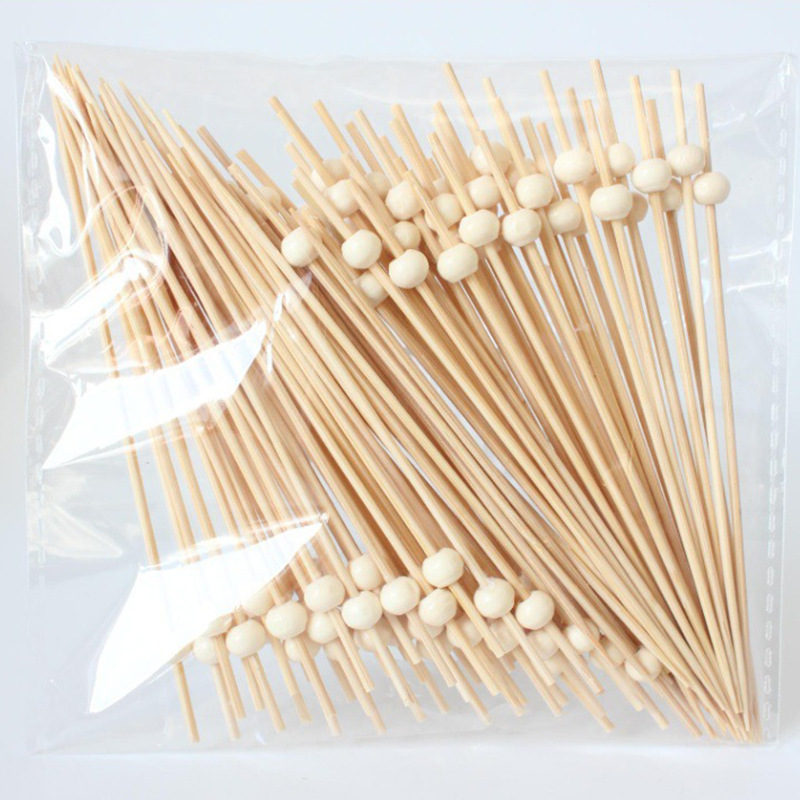BambooMake.cn, 100 pieces/pack, natural wood-colored small round beads, disposable fruit picks, cock