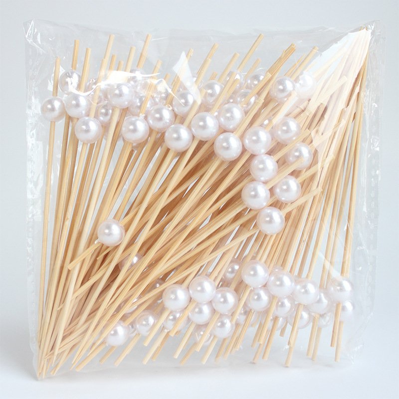 BambooMake.cn, 100 pieces/pack, White Pearl Disposable Fruit Sticks, Cocktail Sticks, Food Sticks, M