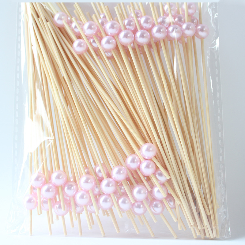 BambooMake.cn, 100 pieces/pack, Pink Pearl Disposable Fruit Sticks, Cocktail Sticks, Food Sticks, Cr