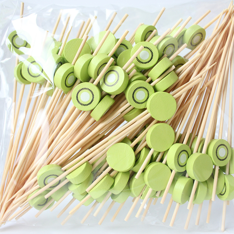 BambooMake.cn, 100 pieces/pack, Kiwi Fruit Disposable Fruit Sticks, Cocktail Sticks, Food Sticks, Ma