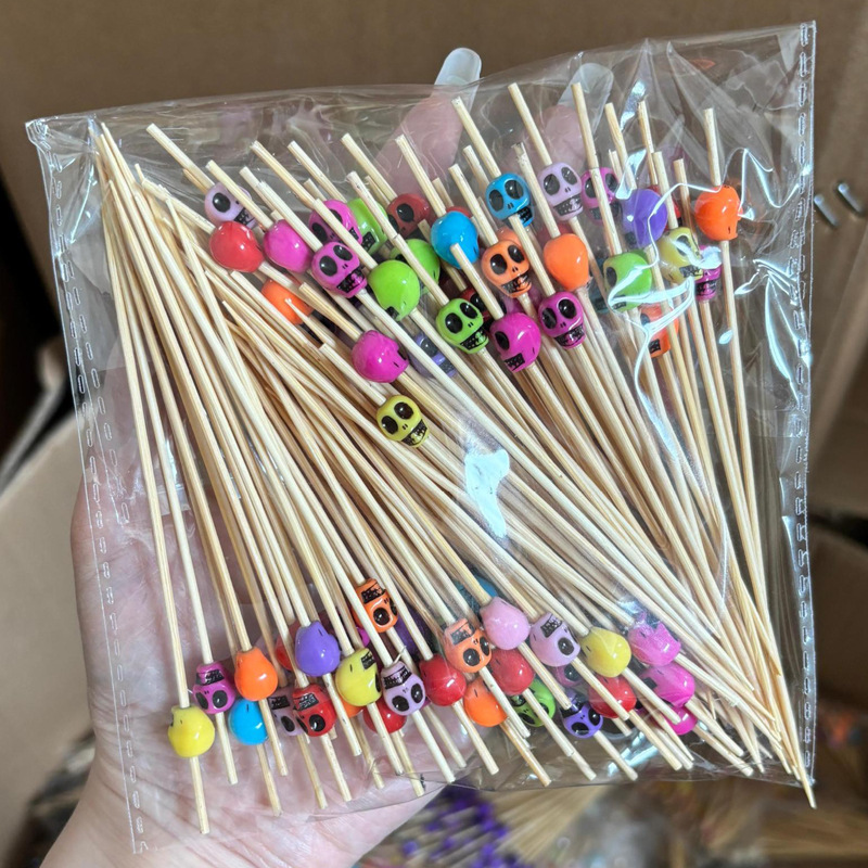 BambooMake.cn 100 pieces/pack, colorful small skull 8×10 disposable fruit and cocktail sticks, food 