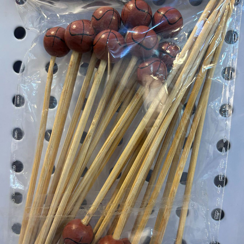 BambooMake.cn, 100 pieces/pack, wooden basketballs, disposable fruit skewers, decorative skewers, co