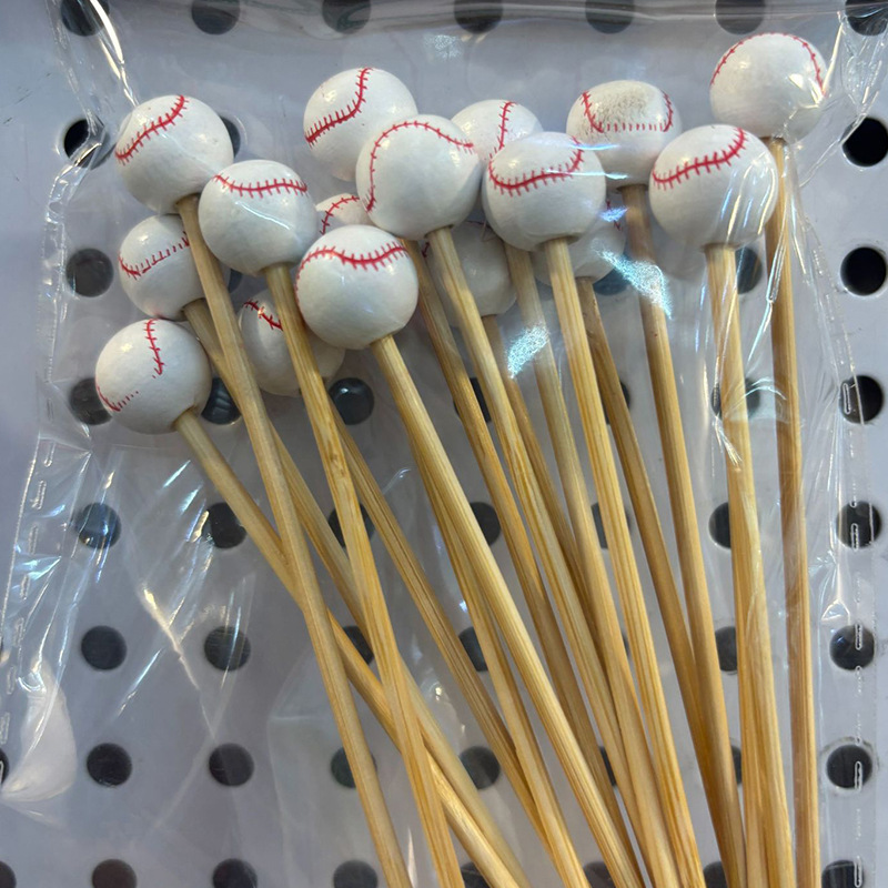 BambooMake.cn, 100 pieces/pack, wooden red-line baseball sticks, disposable fruit sticks, decorative