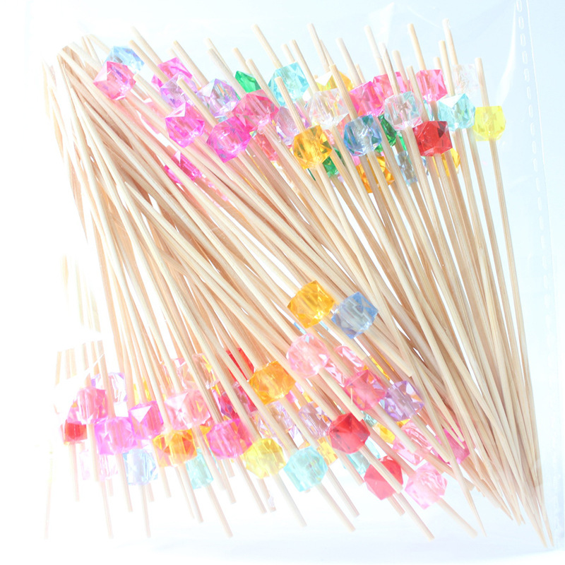 BambooMake.cn, 100 pieces/pack, Diamond-shaped Crystal Disposable Fruit Sticks, Cocktail Sticks, Foo