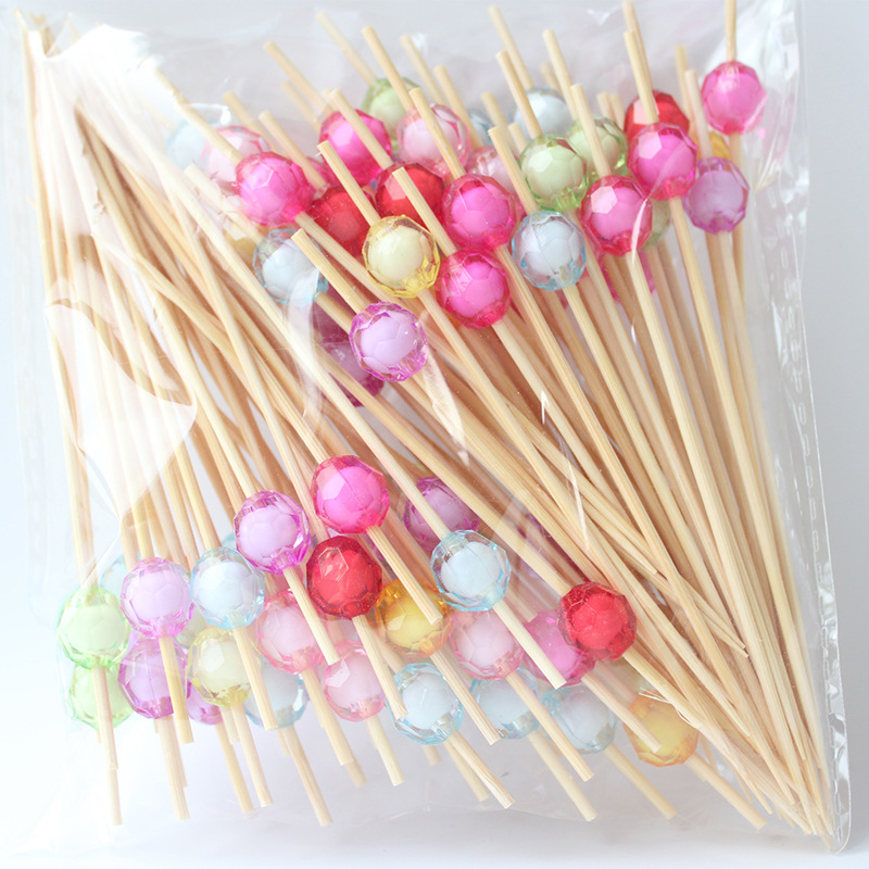BambooMake.cn | 100pcs/Pack Crystal Diamond-Shaped Bamboo Cocktail Picks – Disposable Fruit Forks &a
