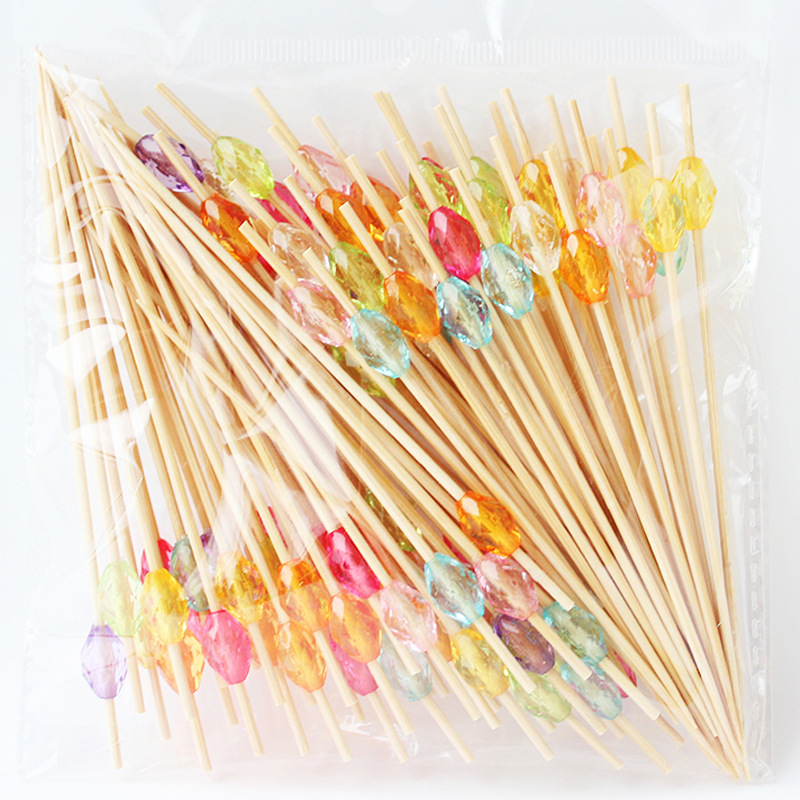 BambooMake.cn | 100pcs/Pack Crystal Oval Football-Shaped Bamboo Cocktail Picks – Disposable Fruit Fo