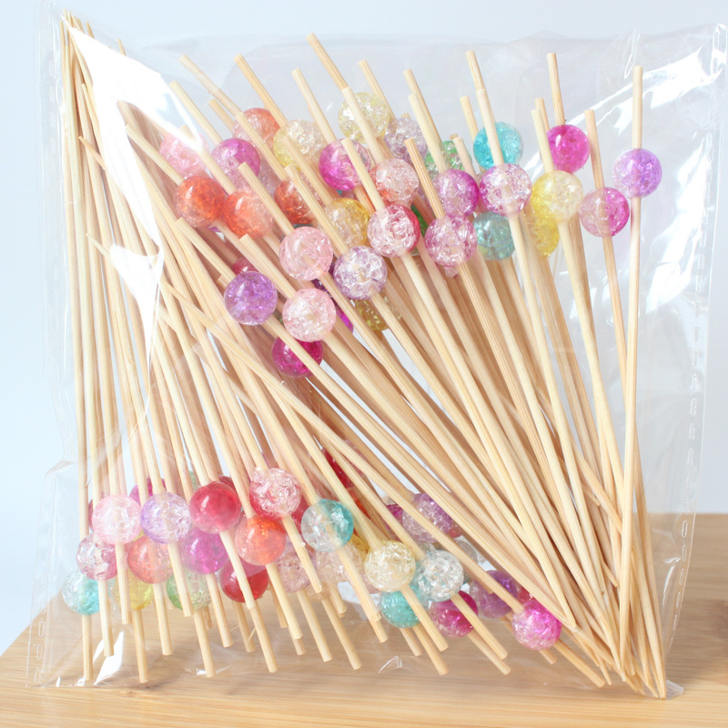 BambooMake.cn, 100 pieces/pack, Crystal Gradient Exploding Bead Disposable Fruit Picks, Cocktail Pic