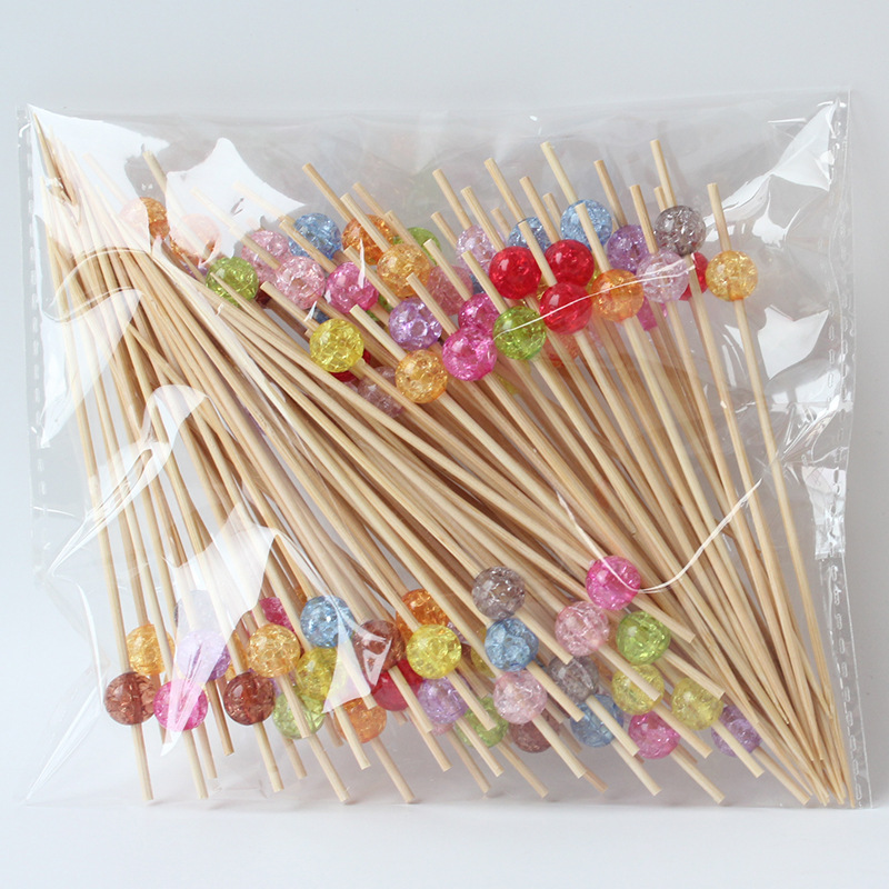 BambooMake.cn, 100 pieces/pack, Crystal Crack Bead Disposable Fruit Sticks, Cocktail Sticks, Food St