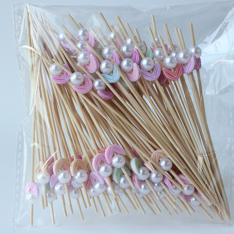 BambooMake.cn, 100 pieces/pack, Pearl Flower, Star, and Moon Shaped Disposable Fruit Sticks, Cocktai