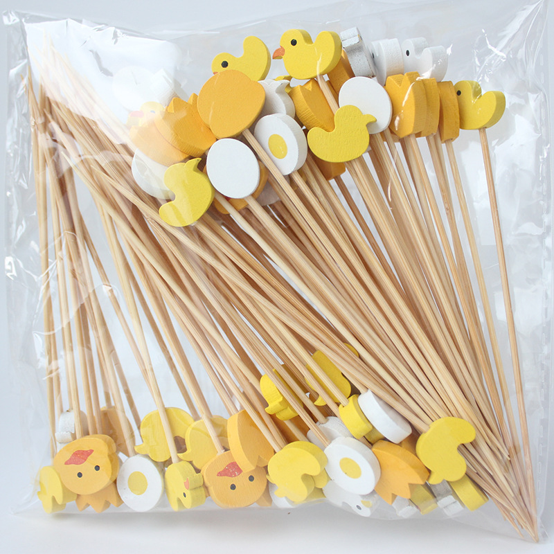 BambooMake.cn 100 pieces/pack, assorted duck egg series disposable fruit and cocktail skewers, creat