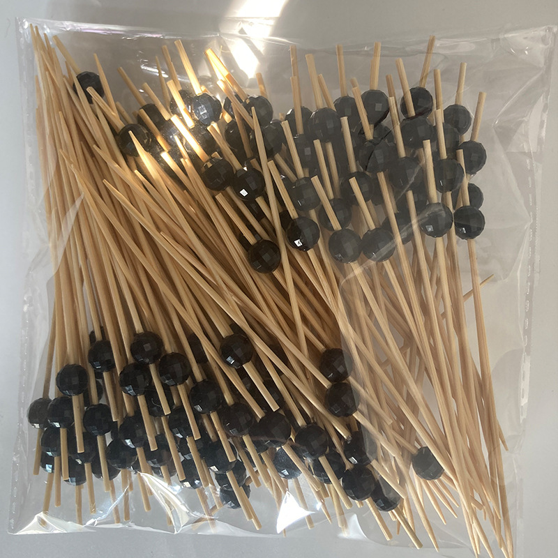 BambooMake.cn, 100 pieces/pack, Chutou Disco Ball Picks - Black, Disposable Fruit Picks, Decorative 