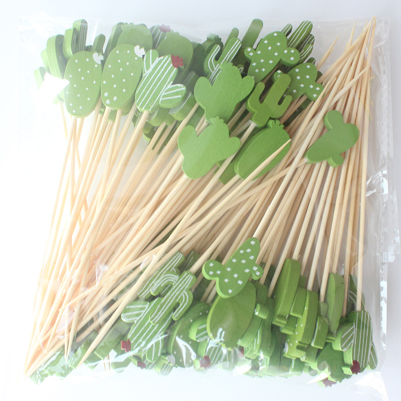 BambooMake.cn, 100 pieces/pack, assorted cactus-style disposable fruit and cocktail sticks, food sti