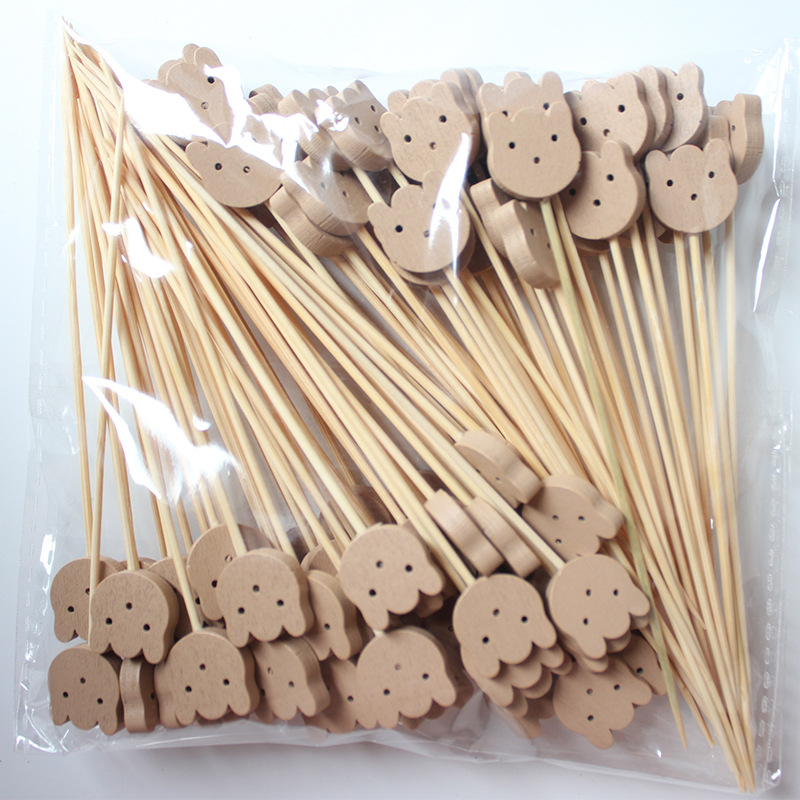BambooMake.cn, 100/pack, wooden cat heads - random dark and light colors, cocktail skewers, internet