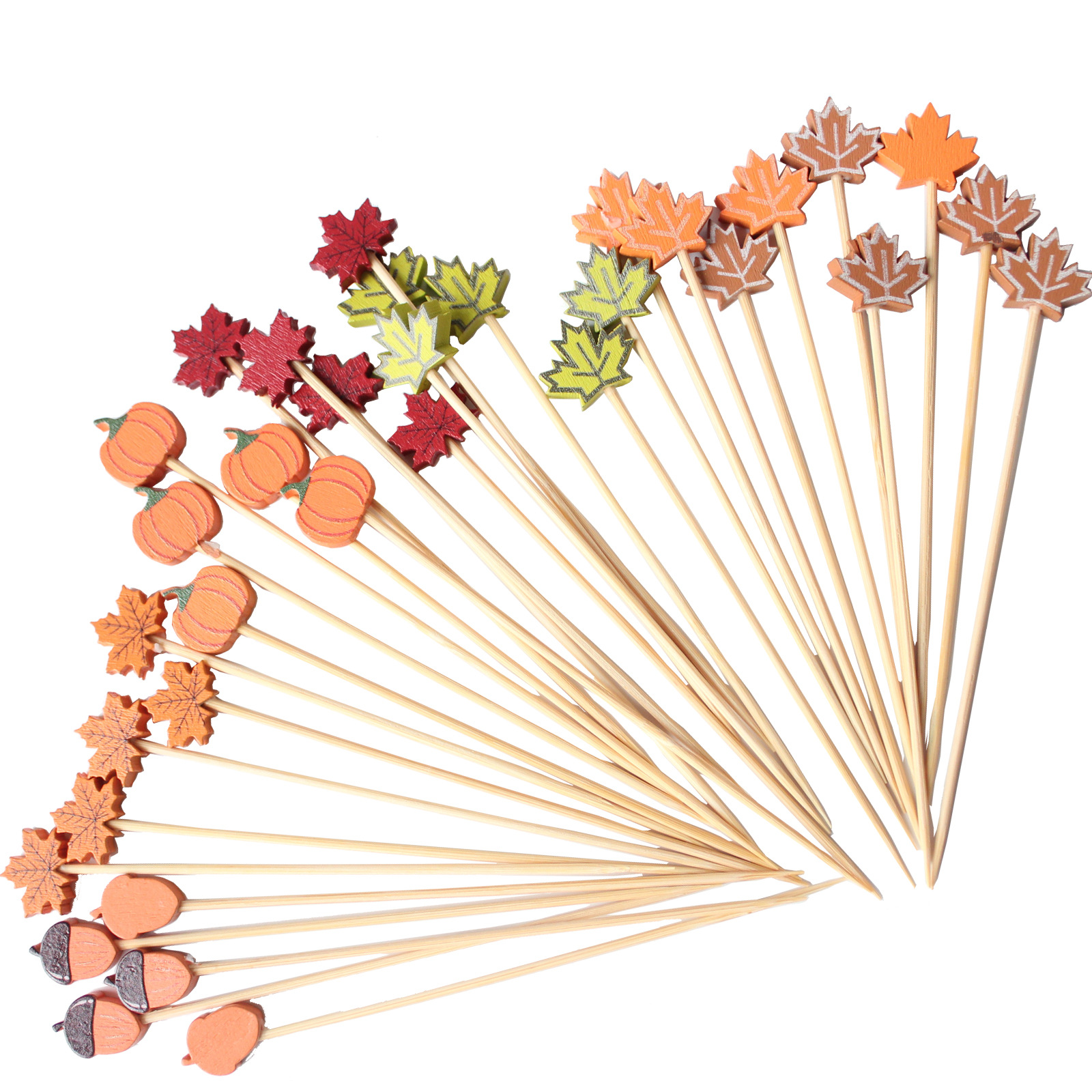 BambooMake.cn, 100 pieces/pack, 7 assorted Thanksgiving fruit picks. Thanksgiving decoration picks, 