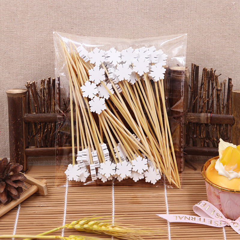 BambooMake.cn, 100 pieces/pack, White Snowflake Disposable Fruit Sticks, Cocktail Sticks, Food Stick