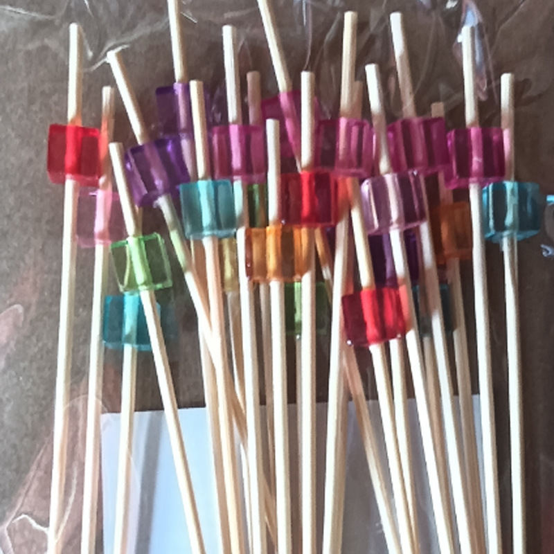 BambooMake.cn, 100 pieces/pack, Colorful Crystal Disposable Fruit Sticks, Cocktail Sticks, Food Stic