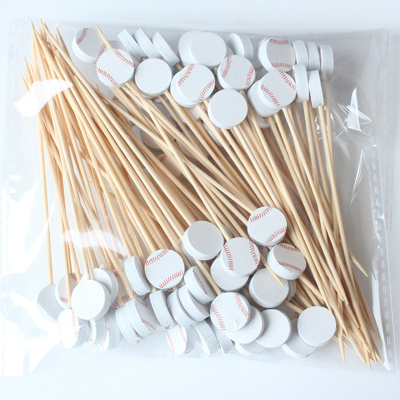 BambooMake.cn, 100 pieces/pack, disposable flat baseball skewers, decorative fruit skewers, cocktail