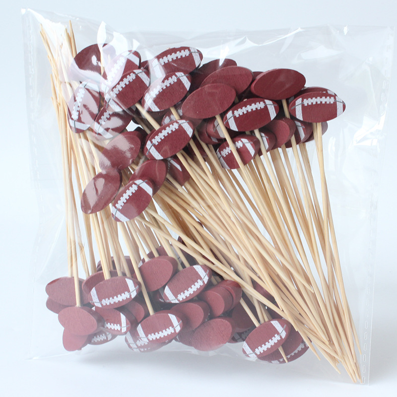 BambooMake.cn, 100 pieces/pack, flat rugby ball, disposable fruit skewers, decorative skewers, cockt