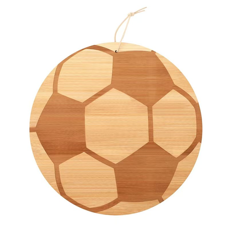 BambooMake.cn Round Football-Shaped Bamboo Cutting Board | with Hanging String